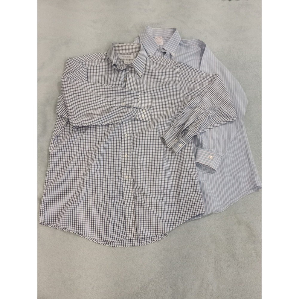 2 Brooks Brothers Original Polo Blue White Pink Mens Dress Shirt 16.5 - 33/34/35